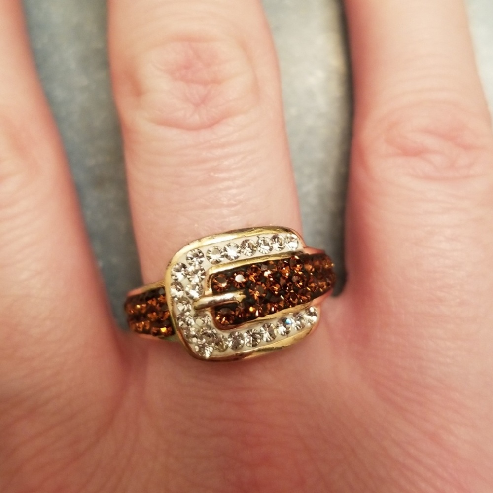 Western Rhinestone Belt Buckle Ring sz 6